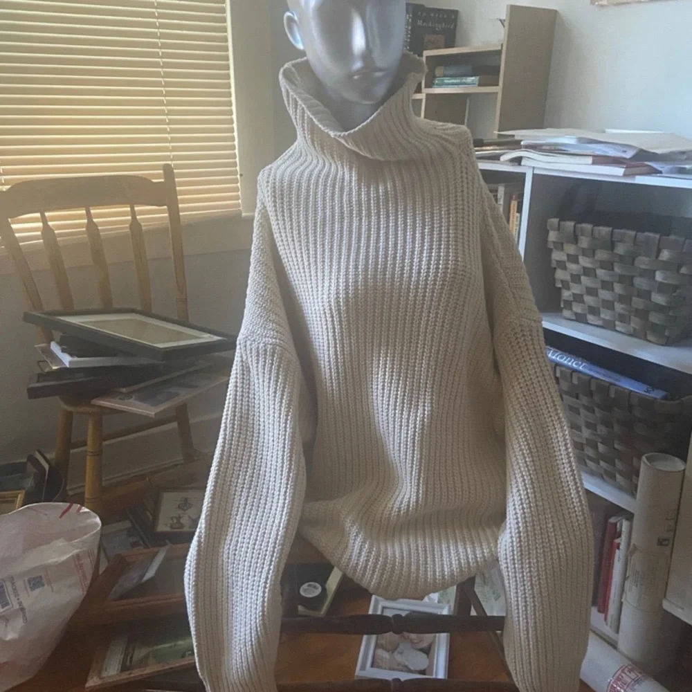 FREE PEOPLE Oversize COTTON BLEND RIB KNIT SWEATER-SzL Funnel neck NWT -SPRING - Picture 4 of 9